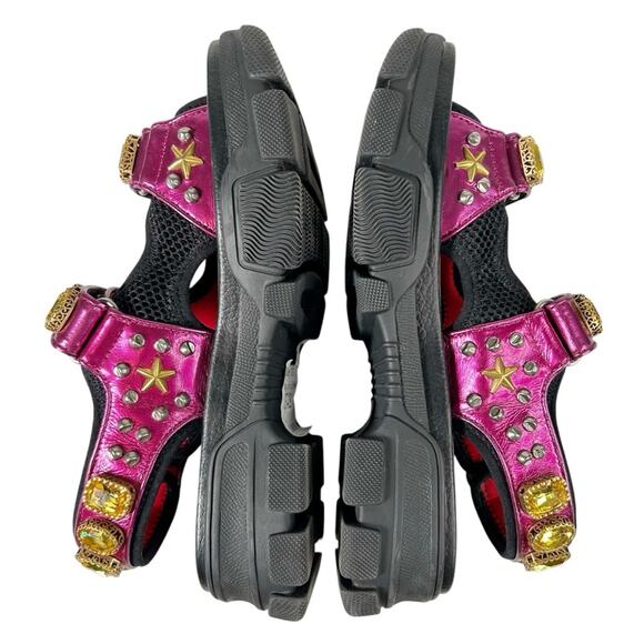 GUCCI Nappa Mesh Technical Canvas Calfskin Aguru Trek Crystal Chunky Sandals - Picture 4 of 9